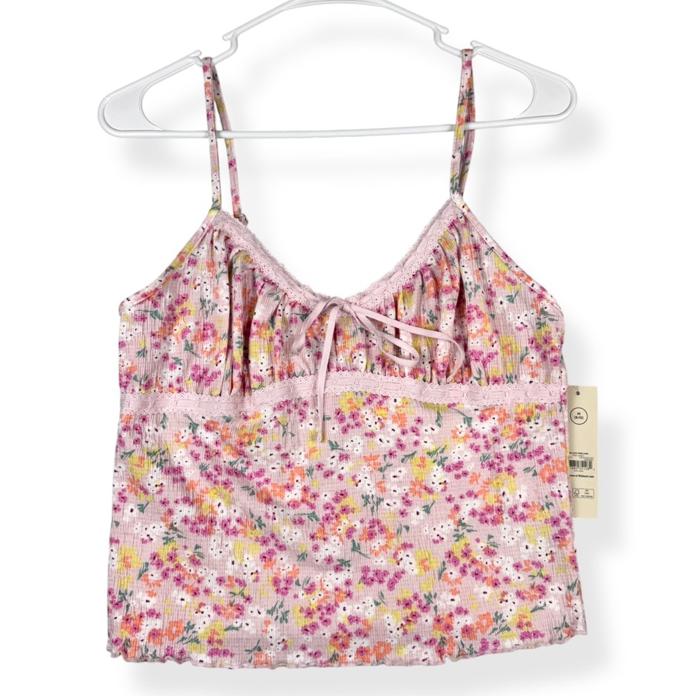 No Boundaries Lace Trim Cami Tank Top Womens XL (16-18) Pink Floral NWT